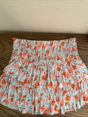 Versona Coral and Light Blue Tiered Smocked Skort
